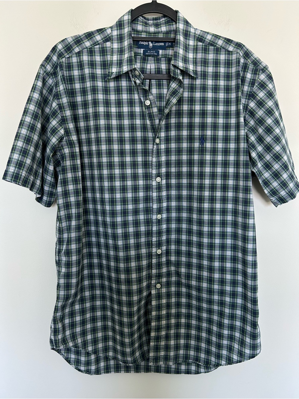 Ralph Lauren Blake Shirt Navy Green Plaid Medium Short Sleeve Button Down